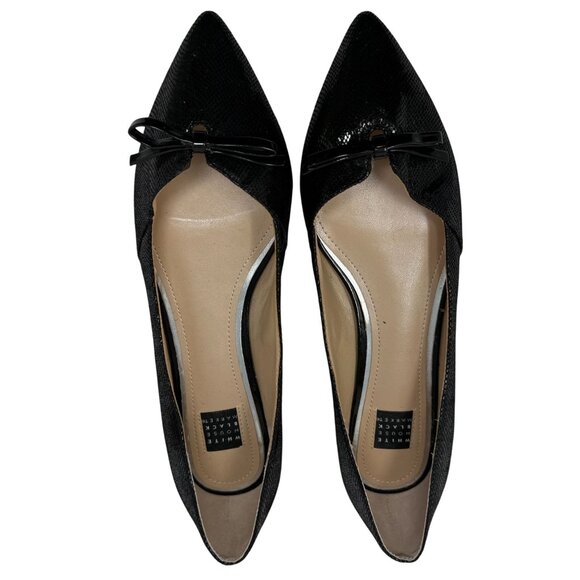 White House Black Market Flats Womens Size 8 Black Pointed Toe Jenn Faux Leather - Picture 3 of 7